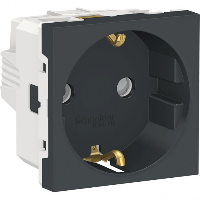 Розетка SCHNEIDER ELECTRIC UNICA MODULAR с заземлением, со шторками, с винтовыми зажимами, 16А, 250В, 2 модуля, антрацит NU303754