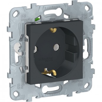 Розетка SCHNEIDER ELECTRIC UNICA NEW с заземлением, без шторок, с быстрозажимными клеммами, антрацит