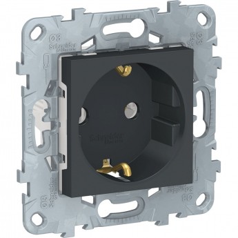 Розетка SCHNEIDER ELECTRIC UNICA NEW с заземлением, без шторок, с винтовыми зажимами, 16 А, 250 В, антрацит