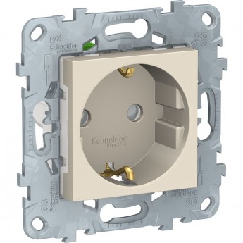 Розетка SCHNEIDER ELECTRIC UNICA NEW с заземлением, со шторками, с быстрозажимными клеммами, 16 А, 250 В, бежевый