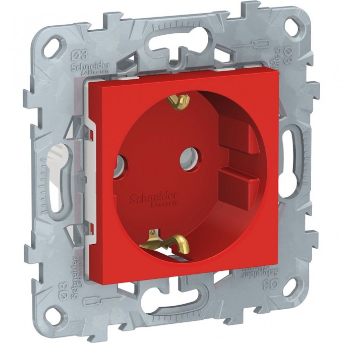 Розетка SCHNEIDER ELECTRIC UNICA NEW с заземлением, со шторками, с винтовыми зажимами, 16 А, 250 В, красный NU503703