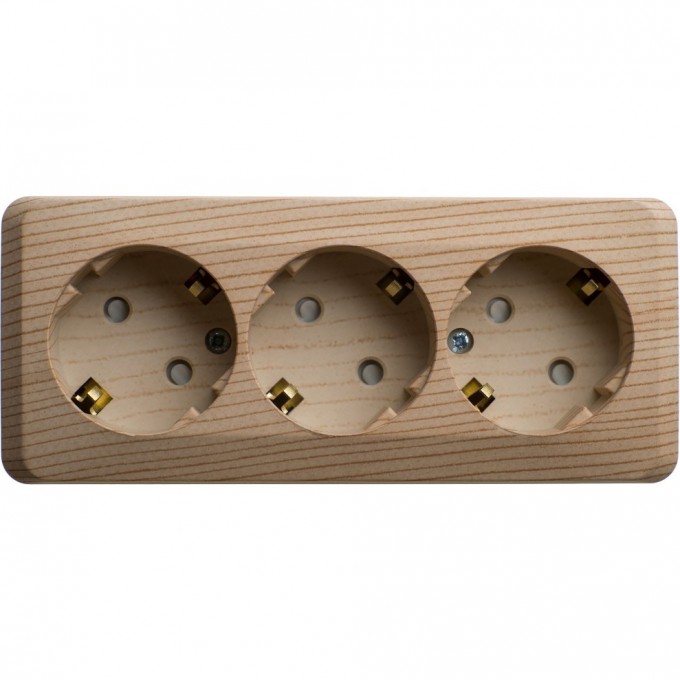 Розетка тройная SCHNEIDER ELECTRIC ЭТЮД с заземлением со шторками 16А 250B, сосна, Россия PA16-012D