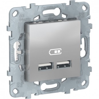 Розетка USB SCHNEIDER ELECTRIC UNICA NEW, 2-местная, тип А+А, 5 В / 2100 мА, алюминий