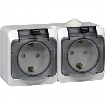 Розетка SCHNEIDER ELECTRIC ЭТЮД О/У IP44 двойная, с заземлением со шторками 16А 250B, белый, Россия