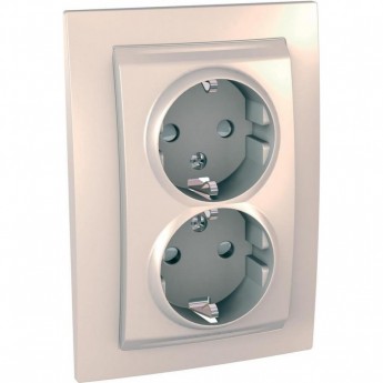 Розетка двойная SCHNEIDER ELECTRIC UNICA с заземления, со шторками, 16 А, 250 В, бежевый