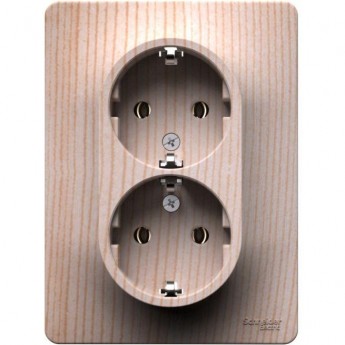 Розетка двойная SCHNEIDER GLOSSA SE GSL001524 16А с заземлением в сборе сосна