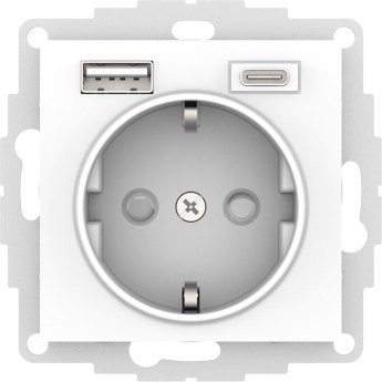 Силовая розетка SCHNEIDER ELECTRIC ATLASDESIGN 16А с 2-мя заряд. устройствами USB тип A+C 5В/2.4А 2х5В/1.2А механизм, бел.