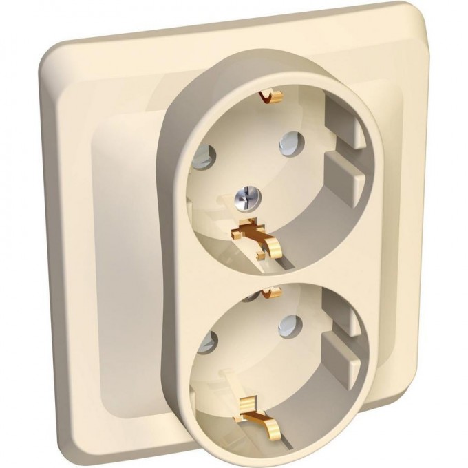 Розетка двойная SCHNEIDER ELECTRIC ЭТЮД С/У с заземлением со шторками 16А 250B, кремовый, Россия PC16-008K