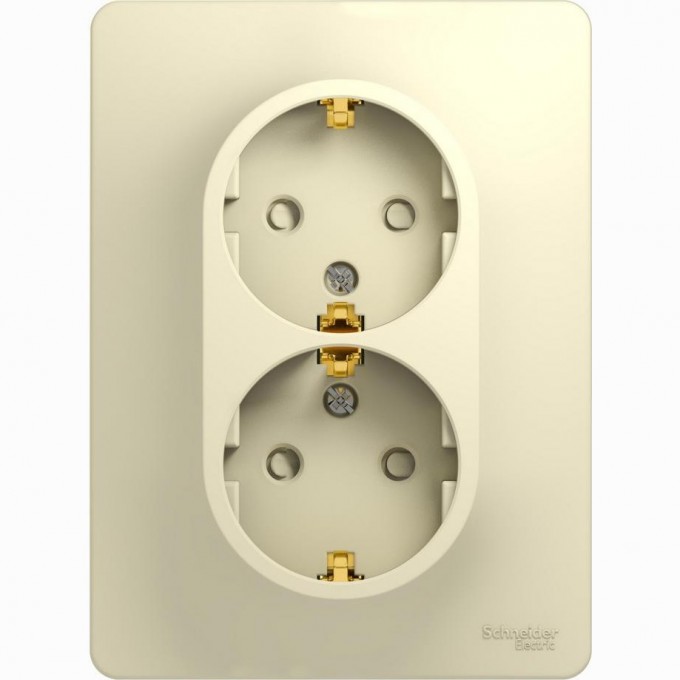 Розетка двойная SCHNEIDER ELECTRIC GLOSSA с заземлением, со шторками, в сборе, бежевый GSL000226