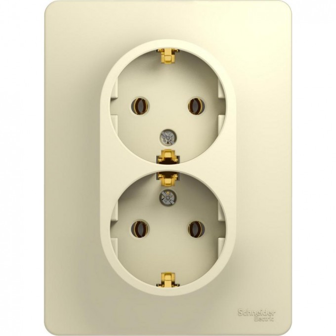 Розетка двойная SCHNEIDER ELECTRIC GLOSSA с заземлением, в сборе, бежевый GSL000224