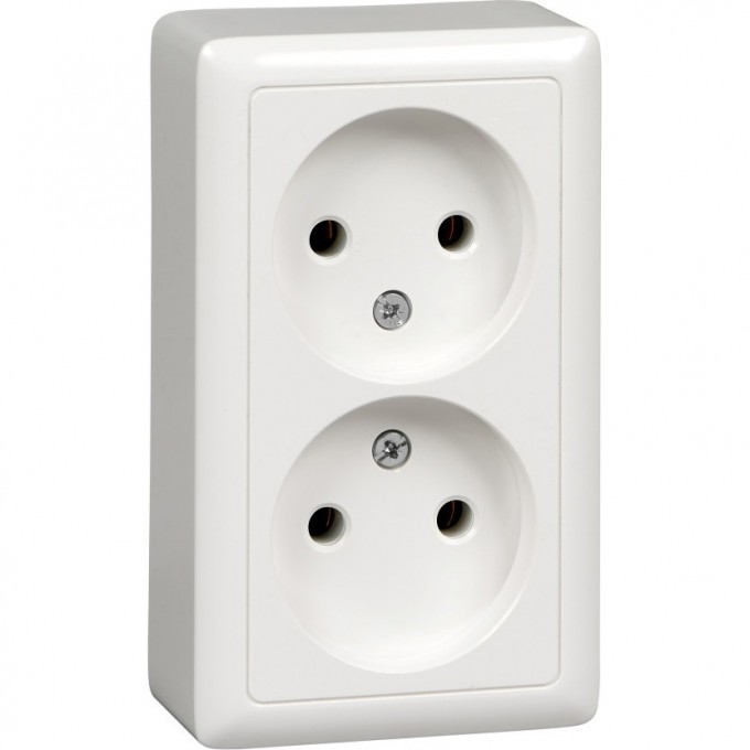 Розетка двойная SCHNEIDER ELECTRIC ХИТ О/У, без заземления без шторок, ИЗОЛ.ПЛ. 16А, 250В, белый. Россия RA16-237I-B